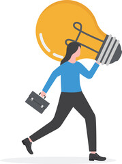 Business innovative solution. Businesswoman carrying light bulb.

