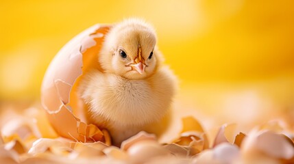 Obraz na płótnie Canvas cute young fluffy easter chick baby hatches from the eggshell