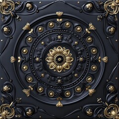 Ceiling wallpaper with a Victorian-style black and gold design in 3D, accentuated by a decorative frame background.