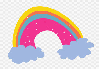 Hand drawn colorful rainbow and clouds. Vector illustration