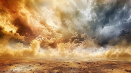 Sand storm clouds over arid, barren, empty land