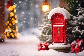 Sending Christmas Wishes: Old Red Mailbox for Letters to Santa Claus