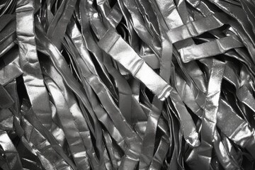 Silver Foil Tinsel Strips: A Festive Grey Decoration for Christmas and New Year's Background