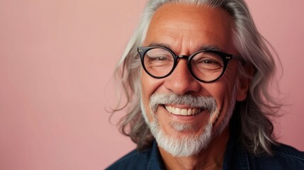 The image shows a man with gray hair and a beard wearing glasses smiling at the camera. He has a relaxed and friendly expression.