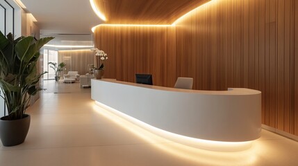 Wood-panelled reception with table