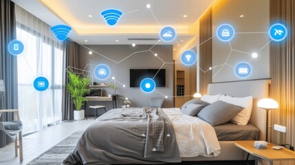 A bedroom with modern technology