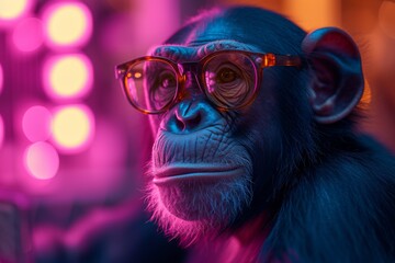 A stylish and intelligent primate, this great ape confidently dons glasses, proving that animals are not so different from us
