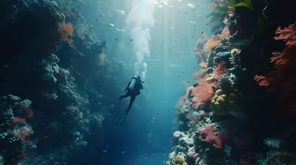 Fototapeten Scuba diver and coral reef. Underwater Exploration © Marc