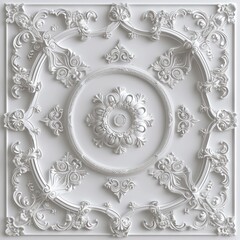 elegant 3d wallpaper for ceiling with white decoration model Victorian style and decorative frame background - obrazy, fototapety, plakaty
