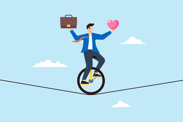 Businessman with unicycle balancing heart and briefcase © VZ_Art