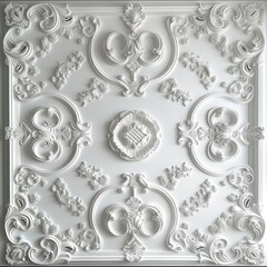 elegant 3d wallpaper for ceiling with white decoration model Victorian style and decorative frame background - obrazy, fototapety, plakaty