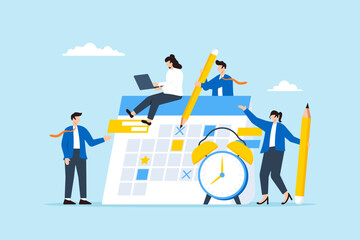 Business team collaborate on calendar planner to schedule and organize work