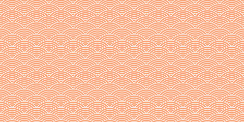Apricot Scalloped Waves Illustration, An illustration featuring a uniform pattern of scalloped waves in a pleasing apricot tone, ideal for wallpapers and fabric designs