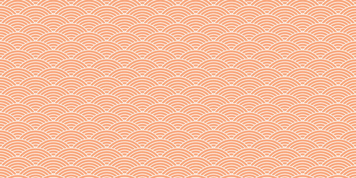 Apricot Scalloped Waves Illustration, An illustration featuring a uniform pattern of scalloped waves in a pleasing apricot tone, ideal for wallpapers and fabric designs