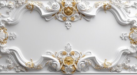 White golden decorative Victorian-style frame background for ceiling 3D wallpaper.
