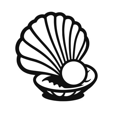 Seashell with a pearl, vector illustration.