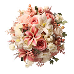 Luxurious wedding bouquet featuring a variety of beautiful blooms isolated on transparent background