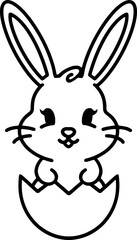 easter rabbit in egg line drawing