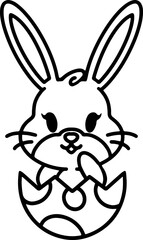 easter rabbit in egg line drawing