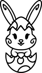 easter rabbit in egg line drawing