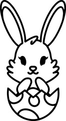 easter rabbit in egg line drawing