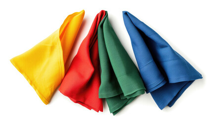 Bright red, yellow, green, blue napkins on white