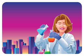 Scientist Pharmacist Chemist Laboratory -  Pharma Lab Minimal Illustration, Healthcare, Hospital, Biology, Pharmacy, Chemistry