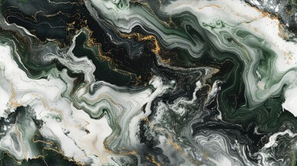 Cloudy Marble Pattern in Black, White, Green, and Olive Tones