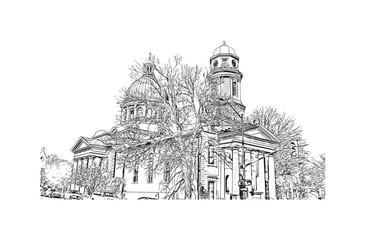 landmark of Kingstown city. Hand drawn sketch illustration in vector.