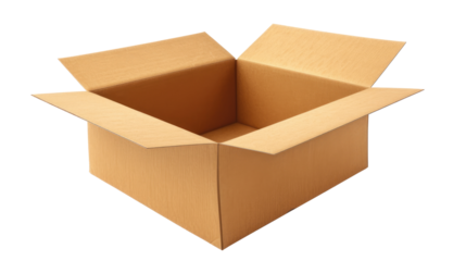one open empty cardboard box on transparent isolated background