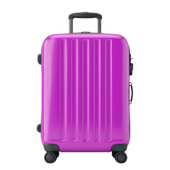 Travel stylish lilac suitcase isolated on transparent background
