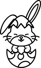 easter bunny in easter egg cute line drawing
