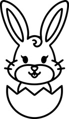 easter bunny in easter egg cute line drawing