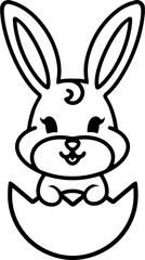 easter bunny in easter egg cute line drawing