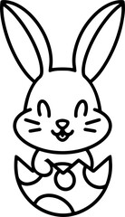 easter bunny in easter egg cute line drawing