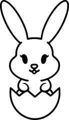 easter bunny in easter egg cute line drawing