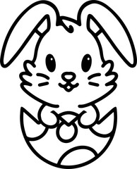 easter bunny in easter egg cute line drawing