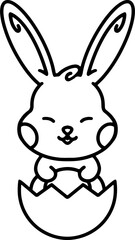 easter bunny in easter egg cute line drawing
