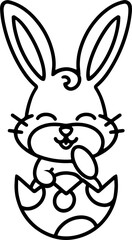 easter bunny in easter egg cute line drawing