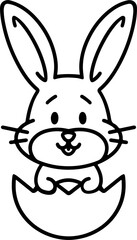 easter bunny in easter egg cute line drawing