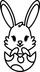Fototapeta premium easter bunny in easter egg cute line drawing