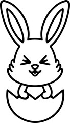 easter bunny in easter egg cute line drawing