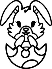 easter bunny in easter egg cute line drawing