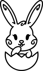 easter bunny in easter egg cute line drawing