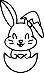 easter bunny in easter egg cute line drawing