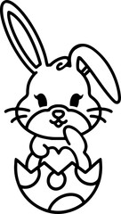 easter bunny in easter egg cute line drawing