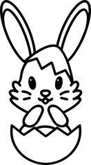 easter bunny in easter egg cute line drawing