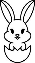 easter bunny in easter egg cute line drawing