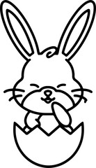 easter bunny in easter egg cute line drawing
