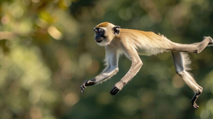 Monkey caught mid-leap, embodying freedom